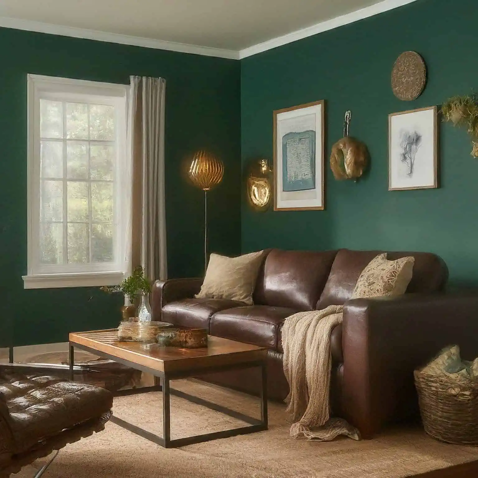 Dark Green Wall with Dark Furniture 
