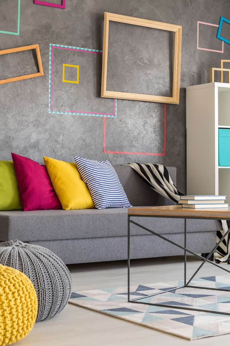 Grey Wall Color with Colourful Frames