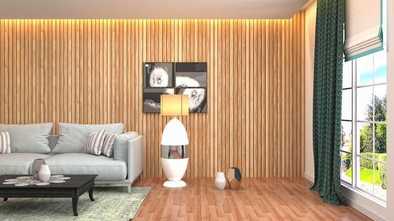 Lighter Shade Wooden Wall Panelling with White Walls