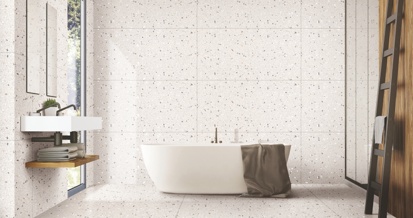 Large format tiles for bathroom wall and floor