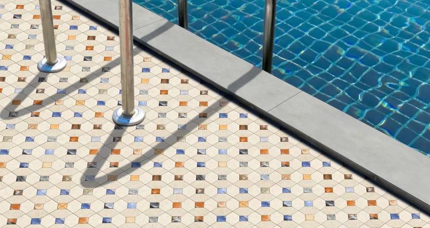 swimming pool mosaic and blue tile