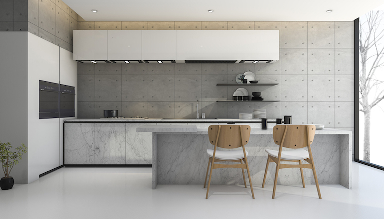 Marble and Concrete Combination in Kitchen