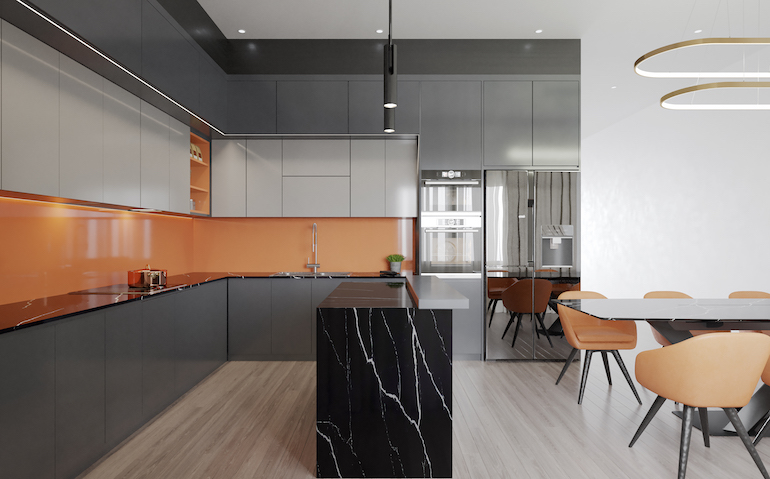 Orange and Grey Kitchen Colour Combination