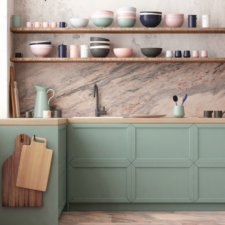 Sage Green and Pink Color Combination for Kitchen