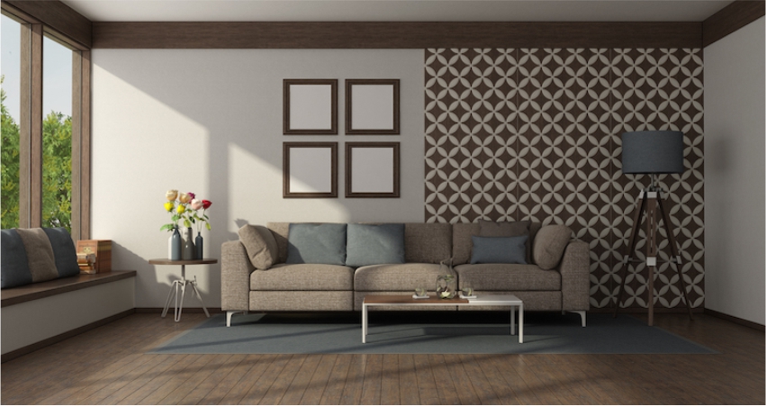 Half patterned wall design idea for living room