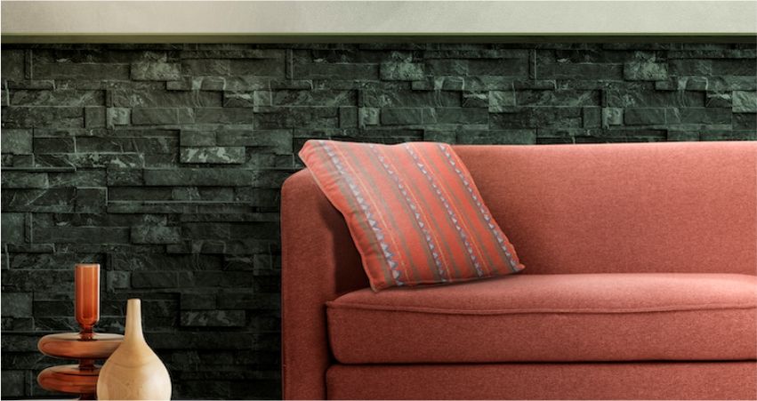 Half wall stone tile design idea for living room