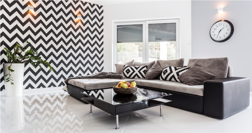 Chevron Accent Half Wall Tile Design idea for living room