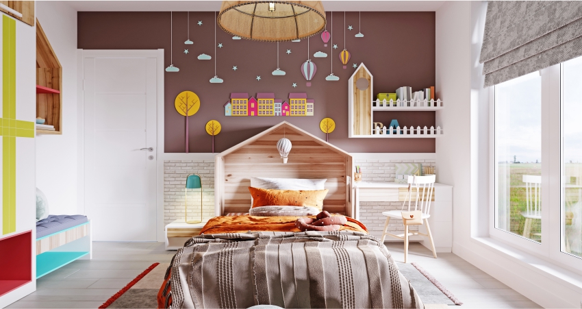decals and lights in kids bedroom