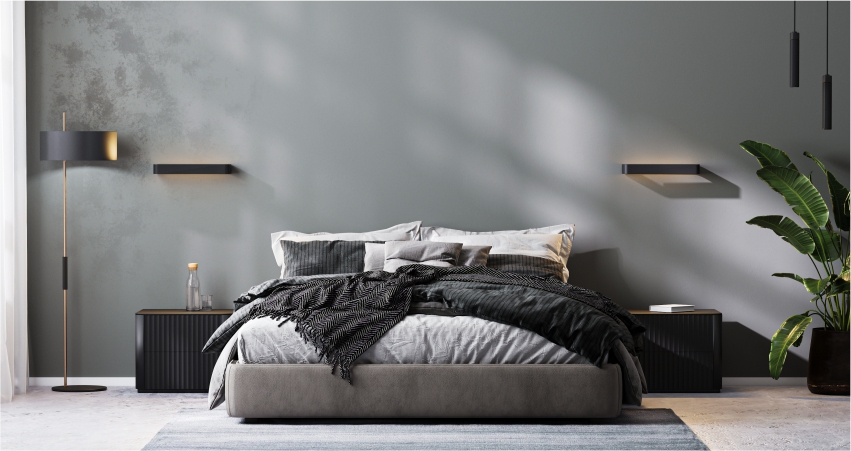 Light and dark colour design idea for bedroom interior
