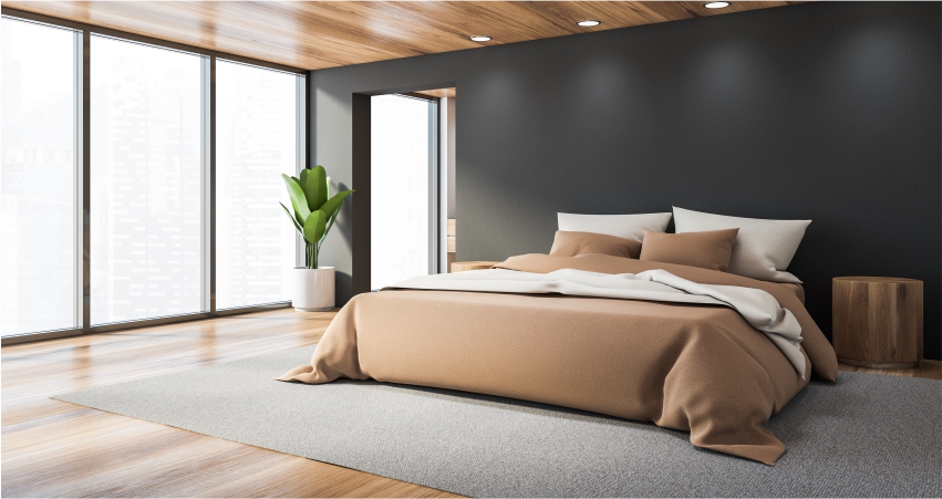 wood ceiling in bedroom