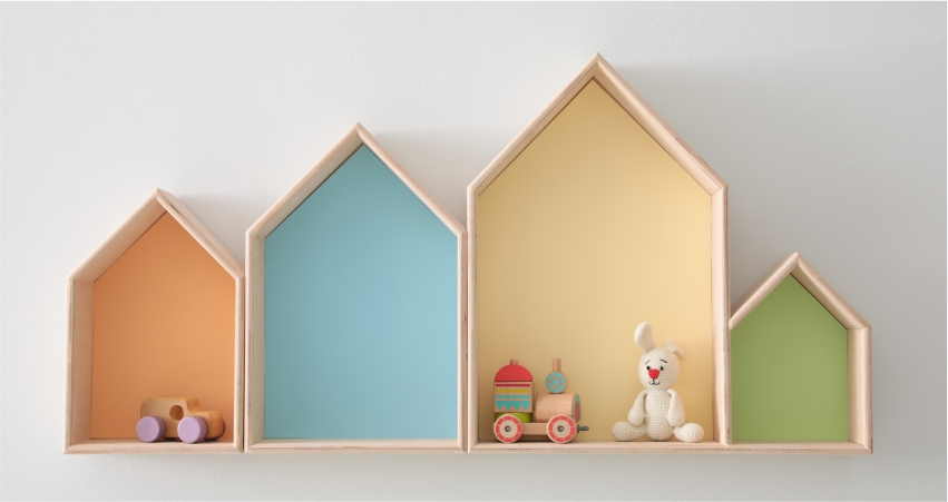 geometrical shelf ideas for kids room