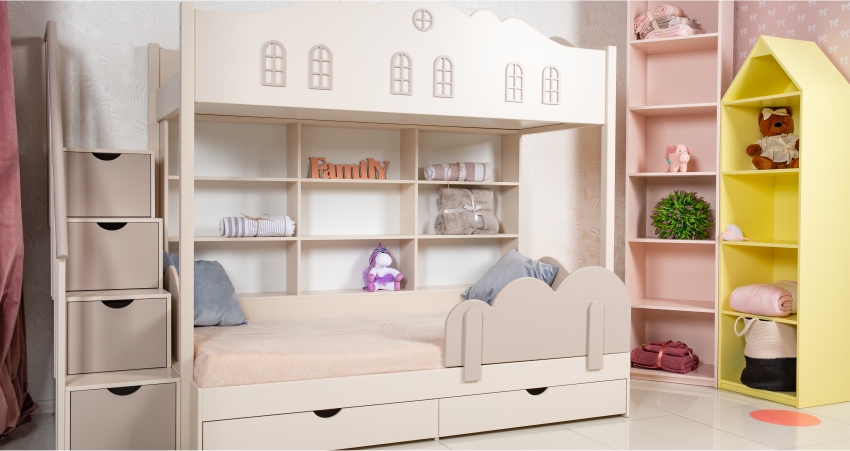 storage ideas for two bunk beds in kids bedroom