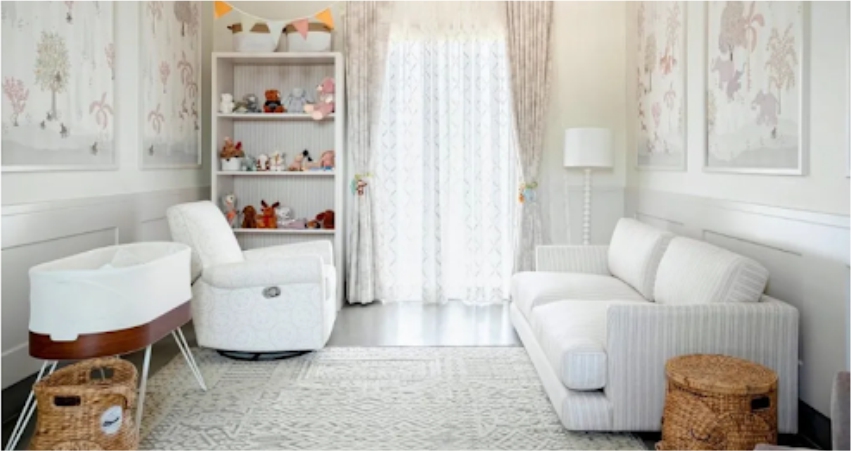 White baby room inspired by Buddhist architecture