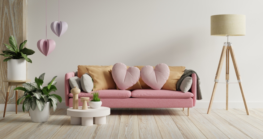 Living Room with Pink Sofa and Cushions for Barbie Theme Home 
