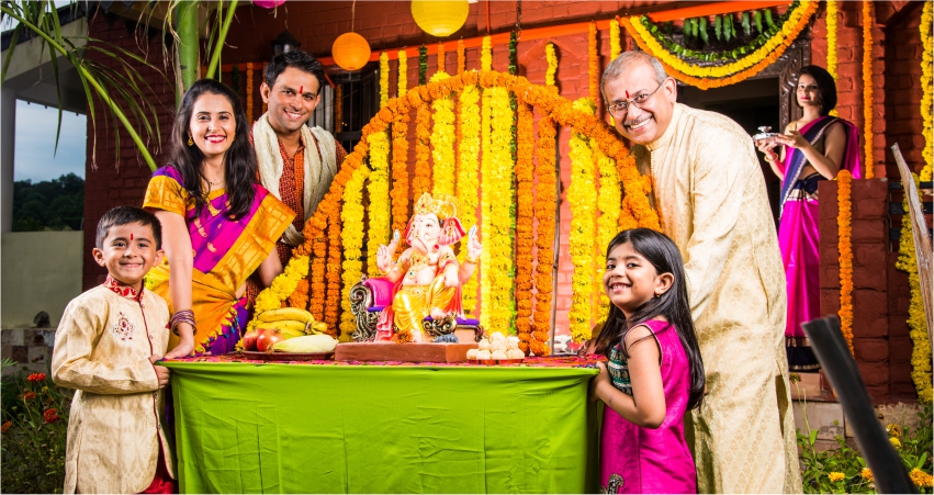 Ganpati Decoration Ideas With Marigolds and Bells