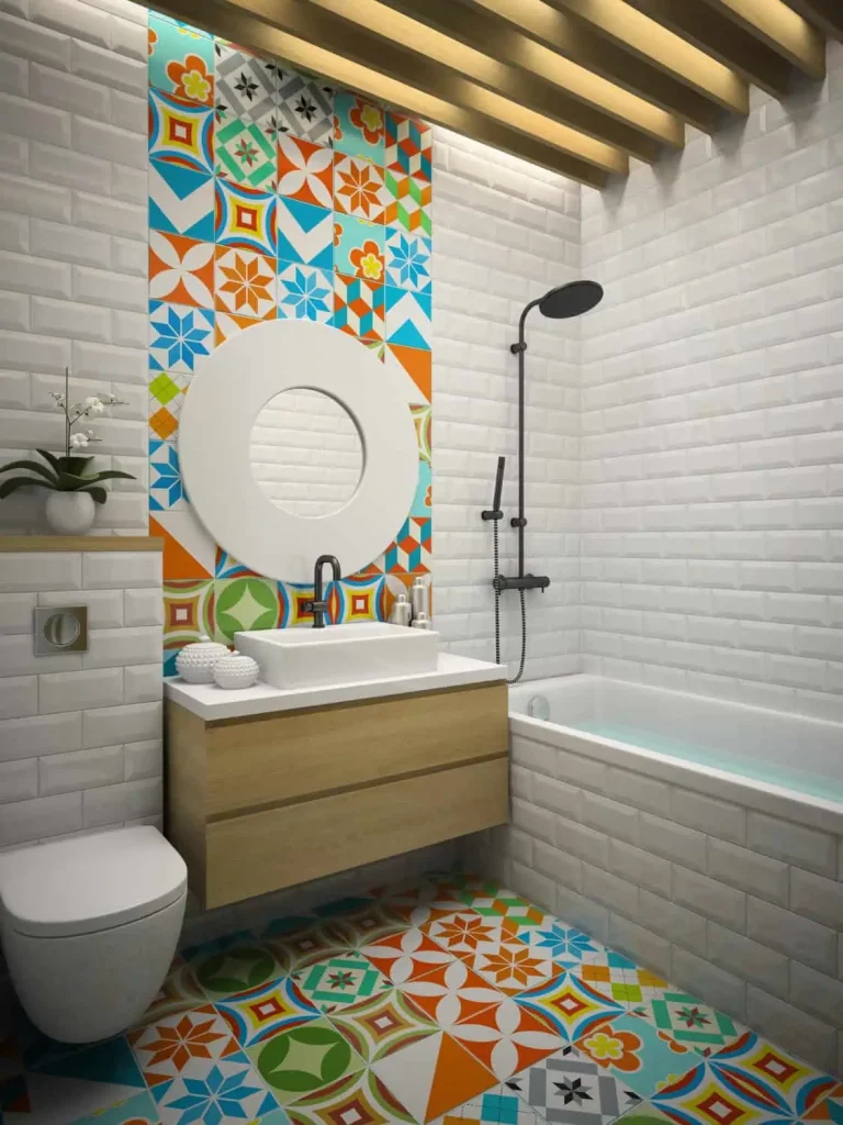 bathroom with tiled backsplash