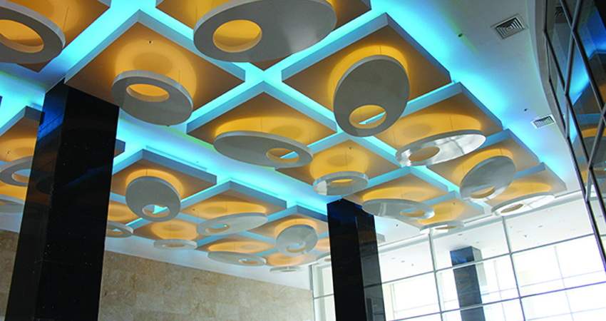 The ceiling is blue.