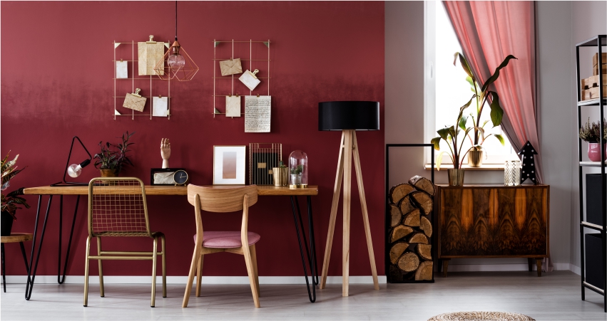 Red and White Colour Combination For Study Room