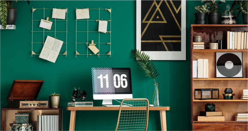 Cedar Green and Coffee Colour Combination For Study Room