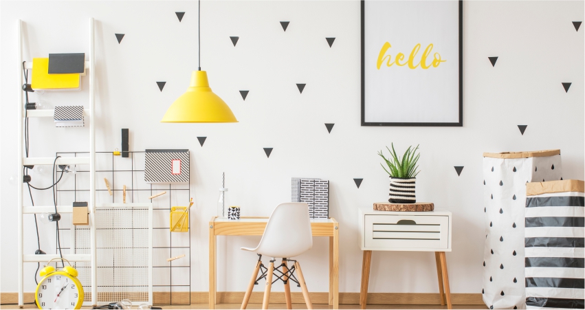 Yellow and White Colour Combination For Study Room
