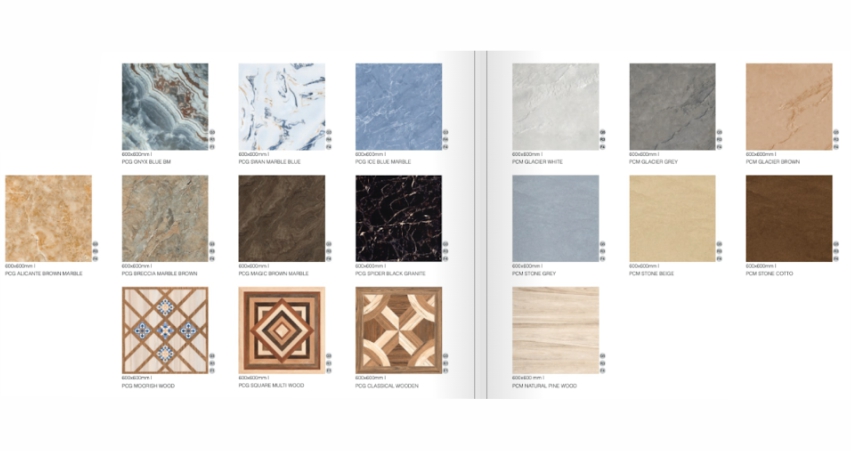 A book with different types of marble tiles.