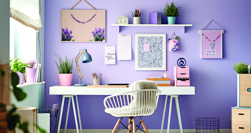 Lavender and Grey Study room Colour combination