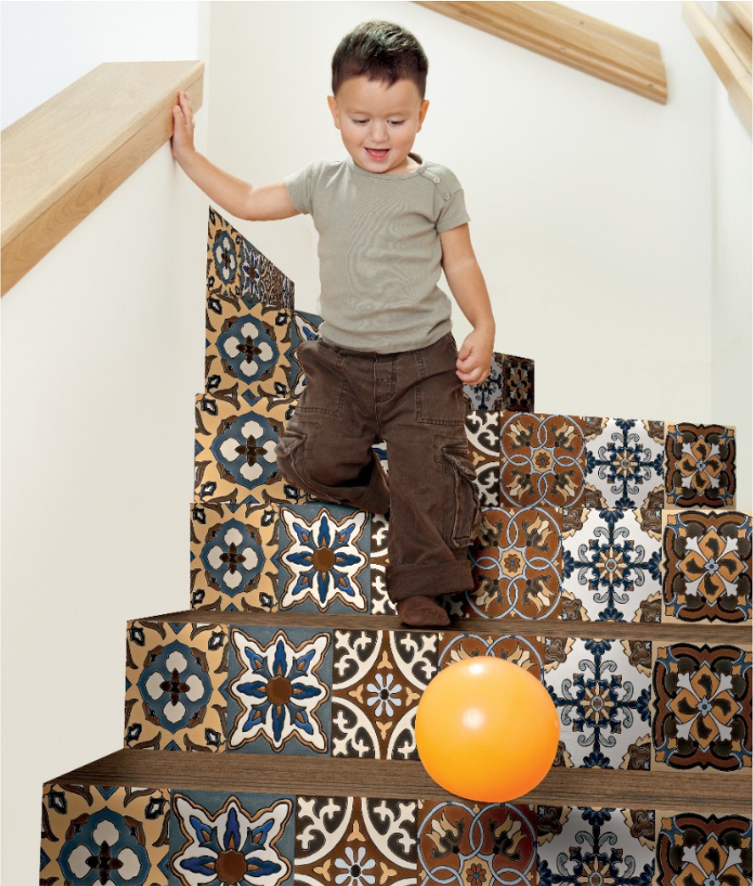 Stair raiser - Tiling your staircase with patterned ceramic tiles