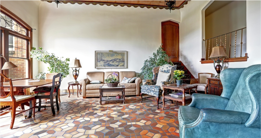 Living room setup with exceptional tile design