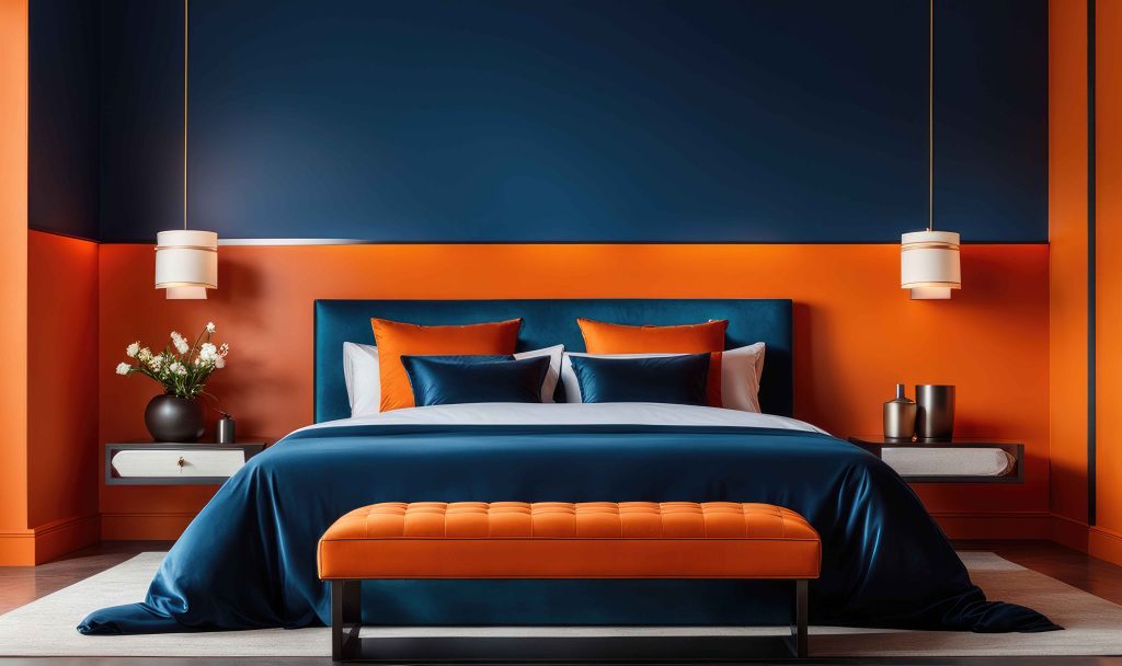  Tangerine Orange With Prussian Blue Two Colour Combination for Bedroom