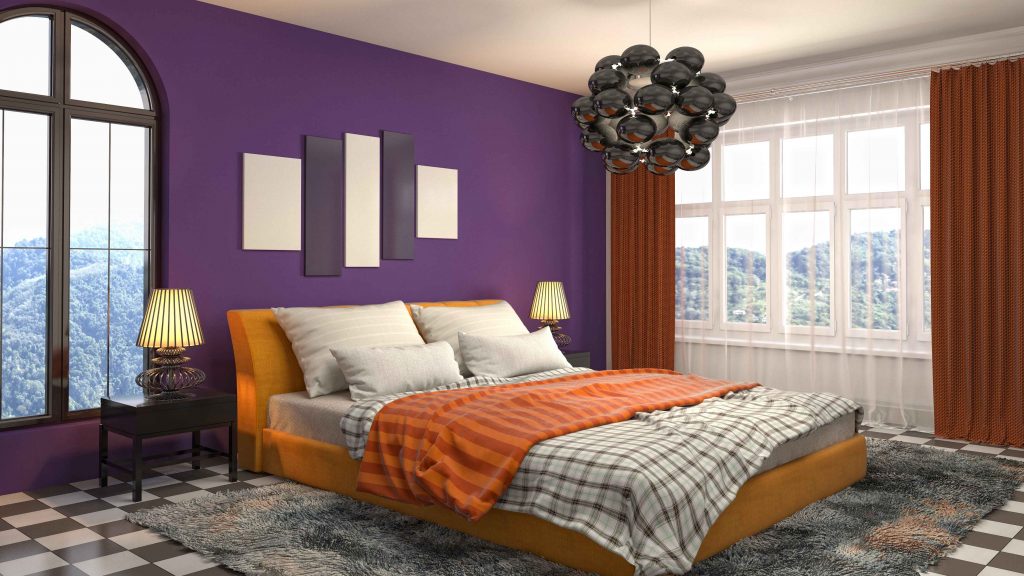 Purple And Orange Two Colour Combination For Bedroom Walls 