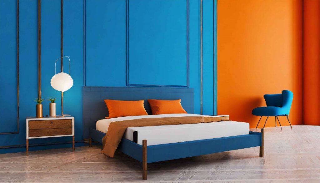 Blue And Orange Two Colour Combination for Bedroom Wall