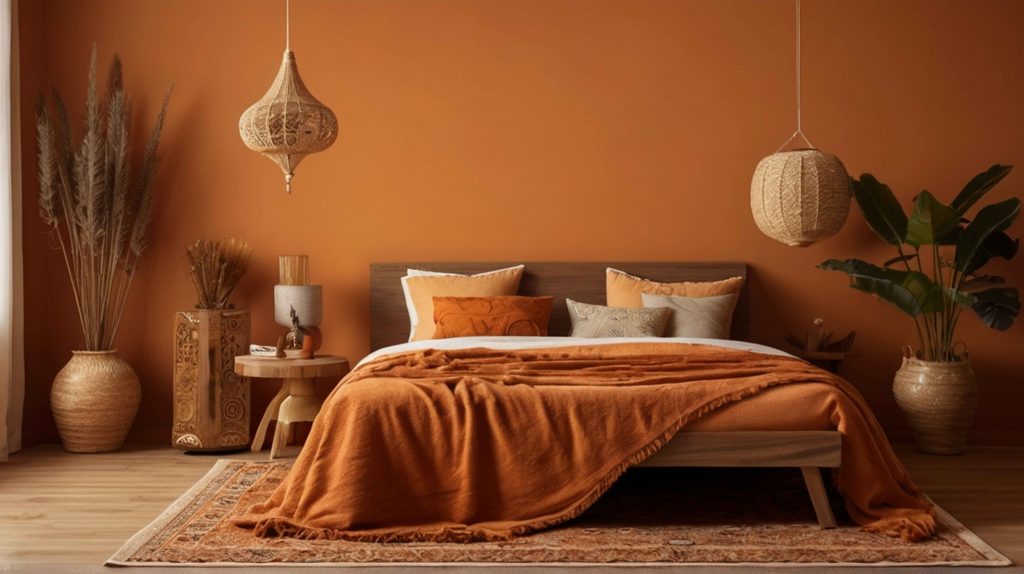 Brown And Orange Two Colour Combination For Bedroom Walls 