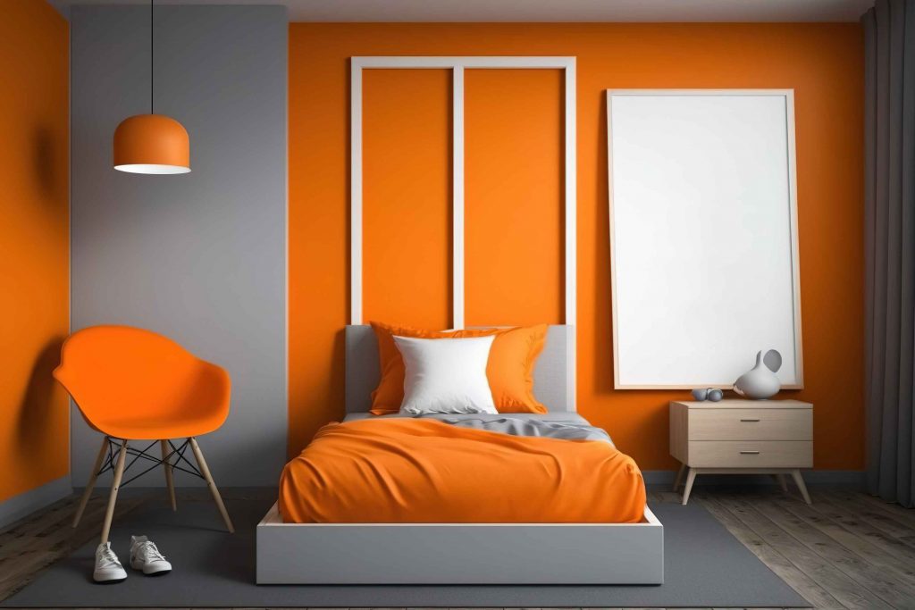 Orange And Grey Two Colour Combination For Bedroom Walls 