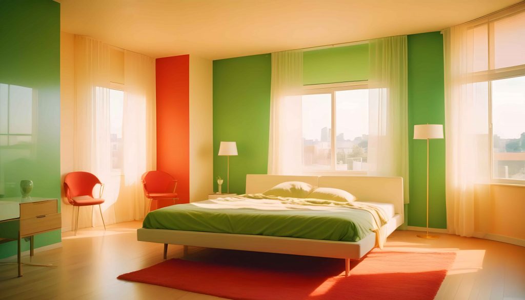 Bright Green And Orange Two Colour Combination for Bedroom Wall
