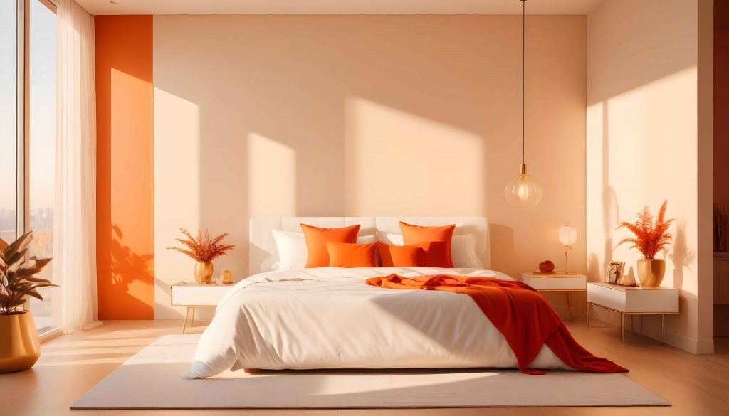 Neutrals And Orange Two Colour Combination For Bedroom Walls