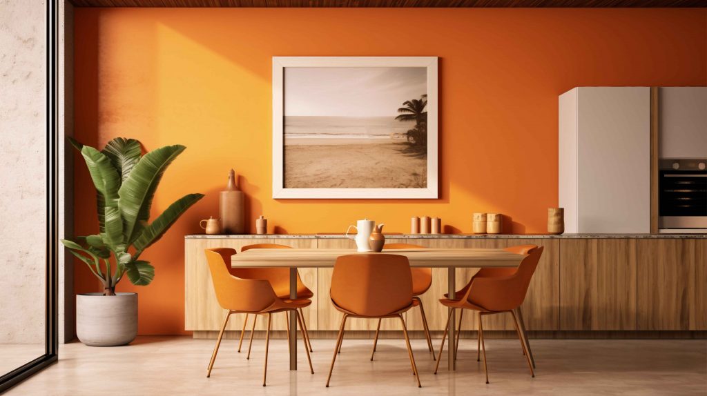 Wooden Interiors With Light Orange Colour Wall 