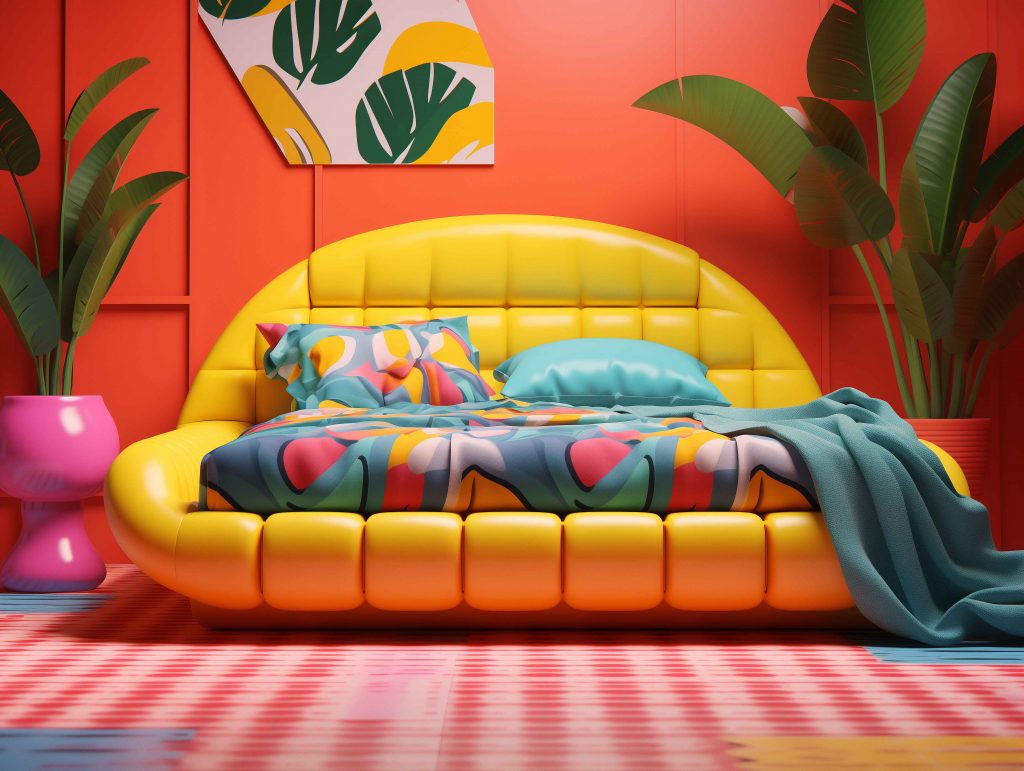 Yellow and Orange Two Colour Combination for Bedroom Wall