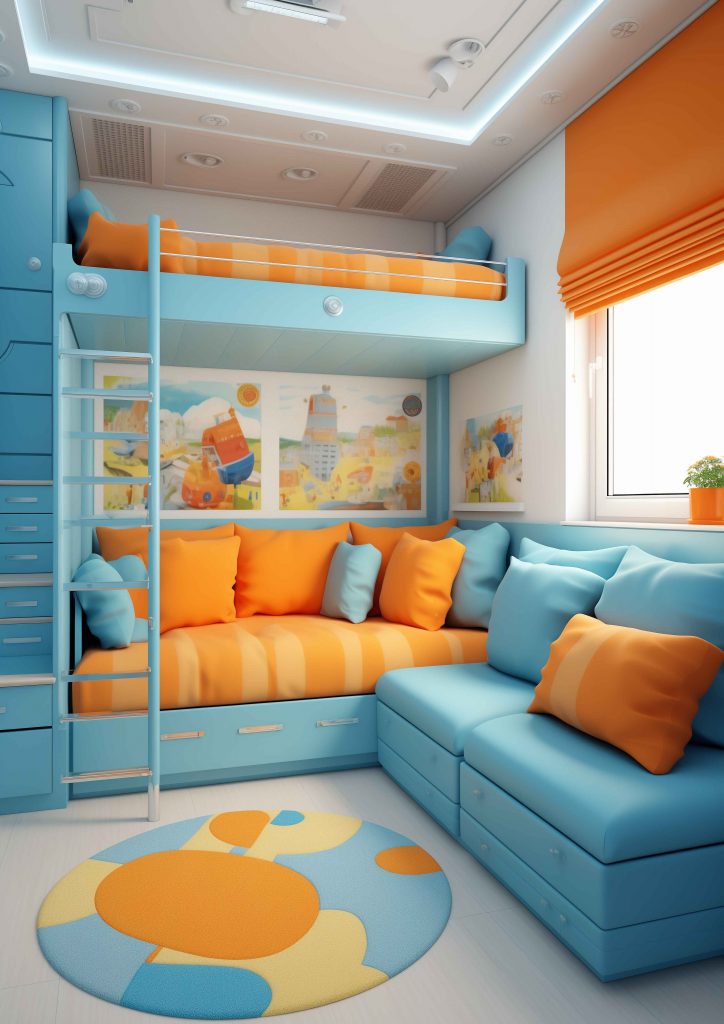 Light Blue And Orange Two Colour Combination For Bedroom Walls 