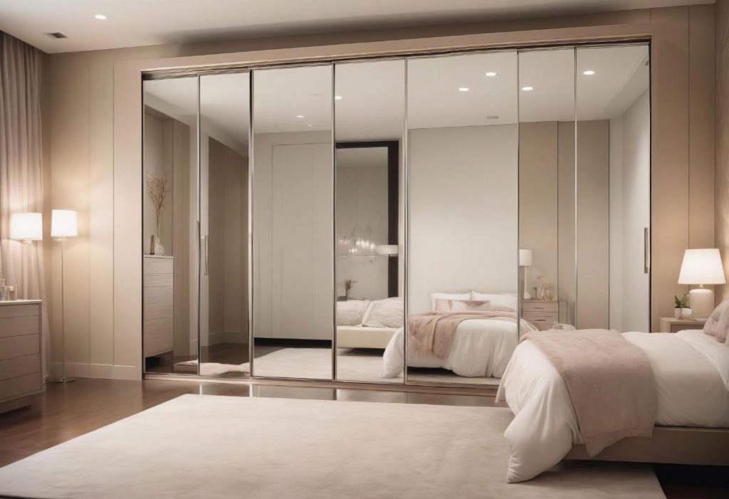 Mirror-panelled modern bedroom cabinets