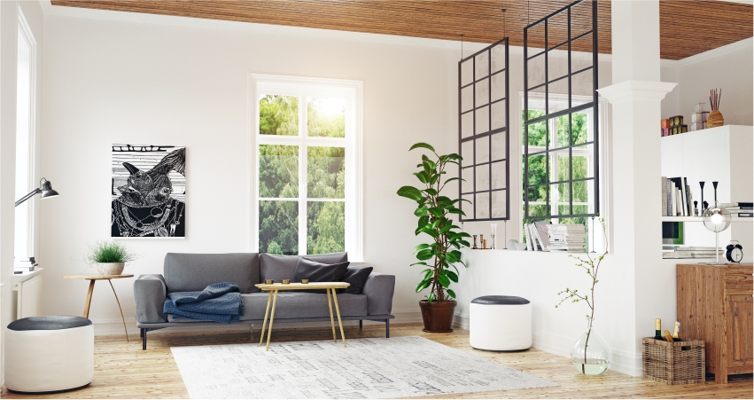 Partition Wall Designs for Living Room: Add a Hanging Sheet to Create a Partition
