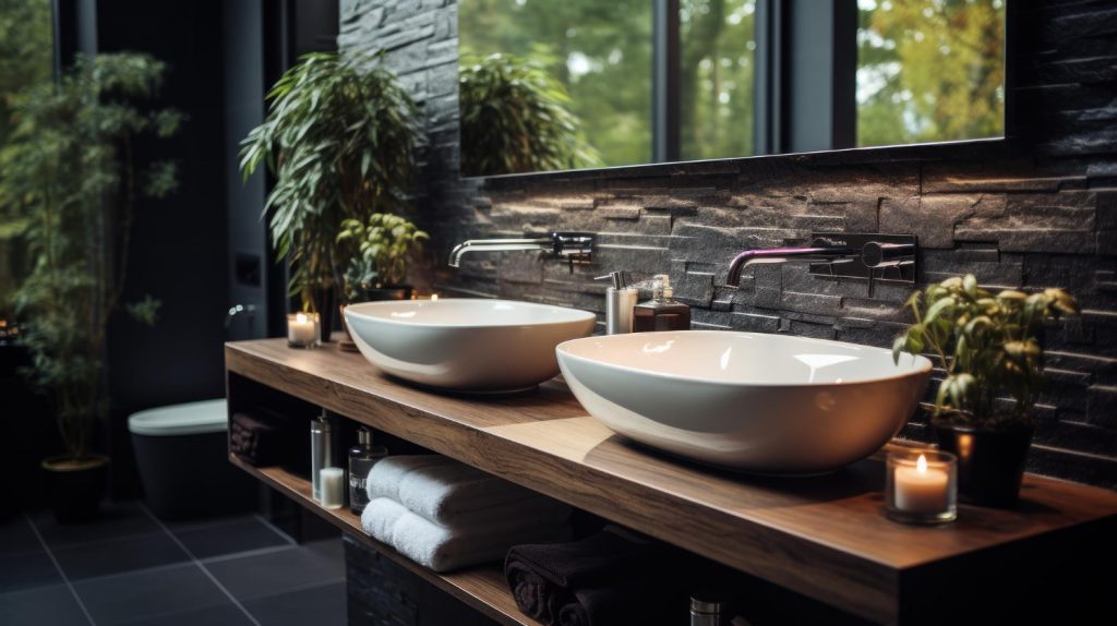 Black Sinks with Wooden Accents 