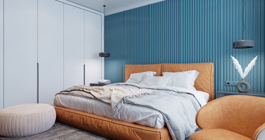 Teal Blue Wall and Silver Bedroom Colour Combination