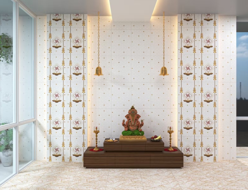 Pooja Room With designer pooja room tiles