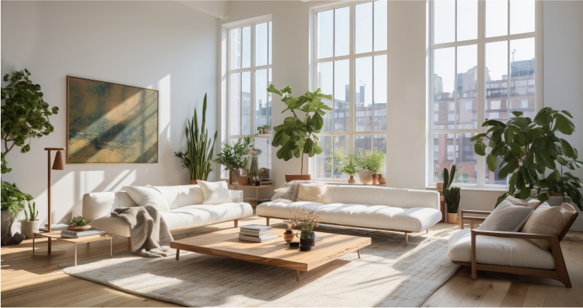 Modern Living Room With White and Beige Colour Combination