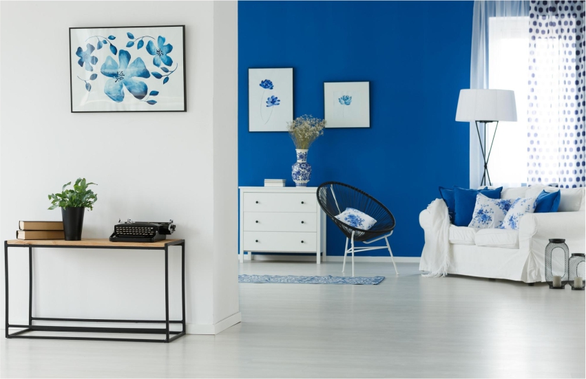 sea blue with white colour palette for cozy room 