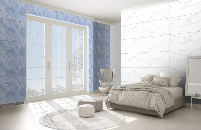 Soft Blue and white tiles for bedroom 