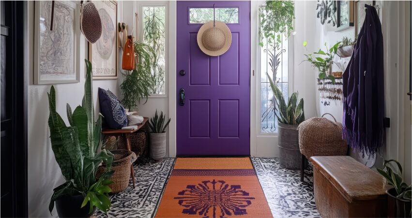 Stylish small foyer with patterned tiles