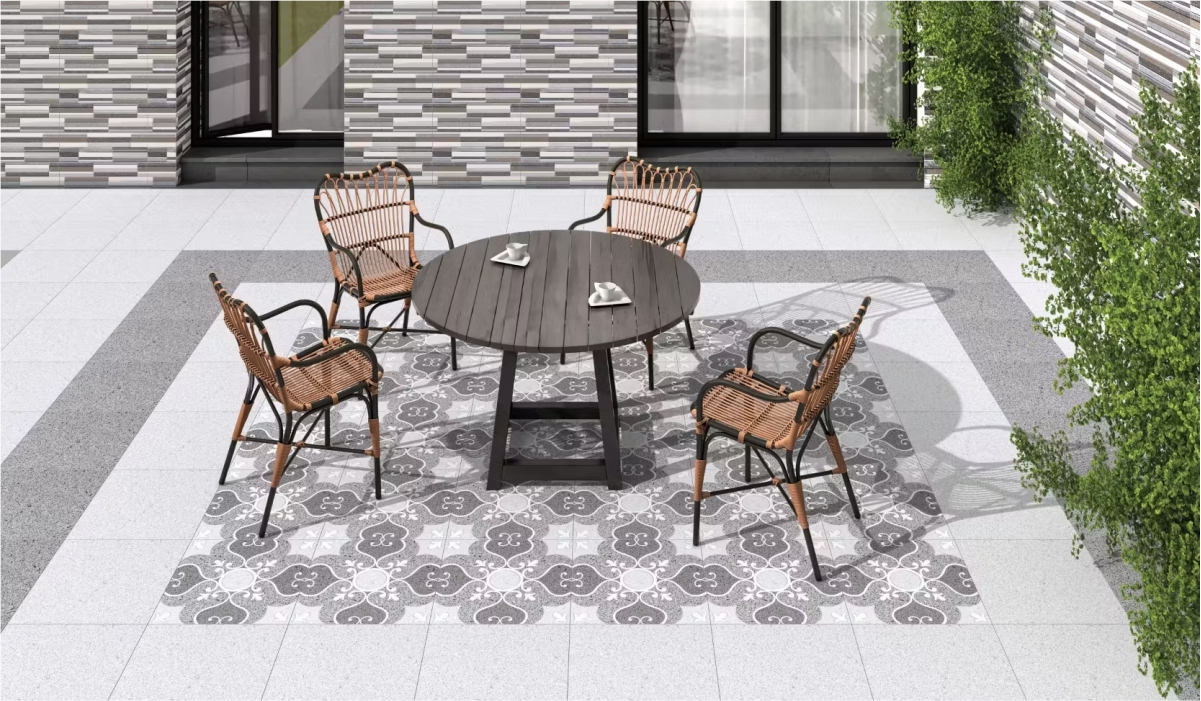 Grey Terrazzo tile with classic pattern, ideal for stylish flooring and modern wall designs. 