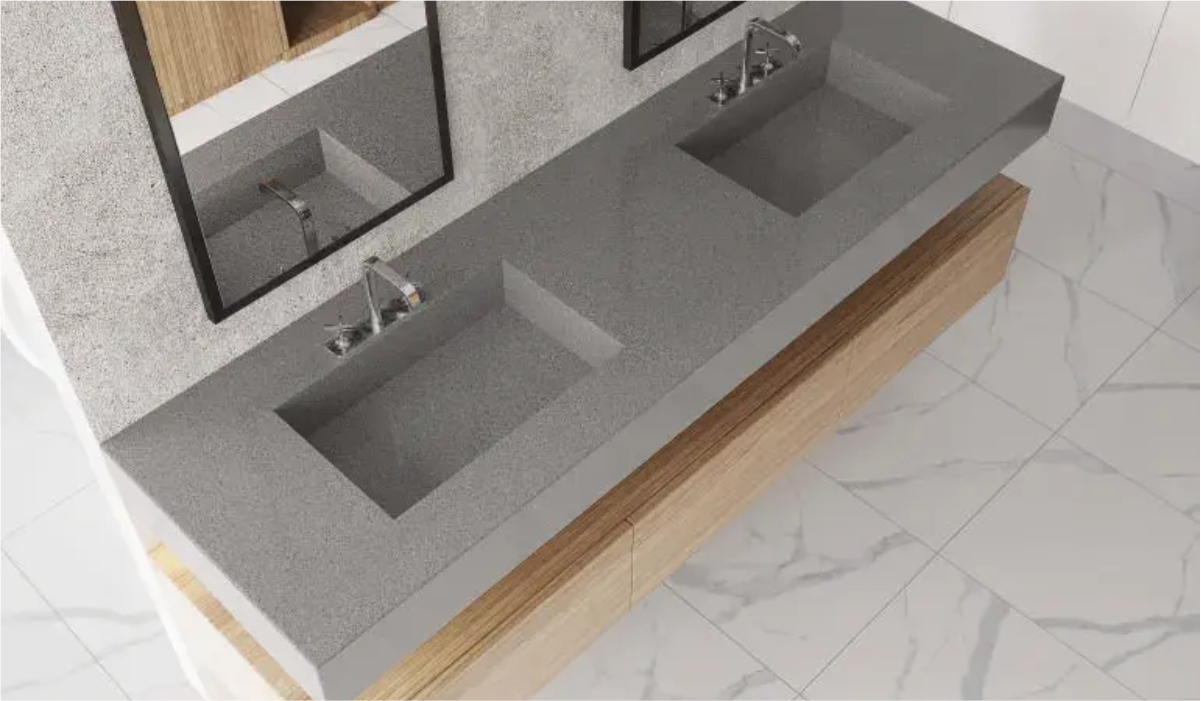 Granalt SNP Grey tile with a sleek grey stone look, ideal for bathroom or kitchen countertops. 