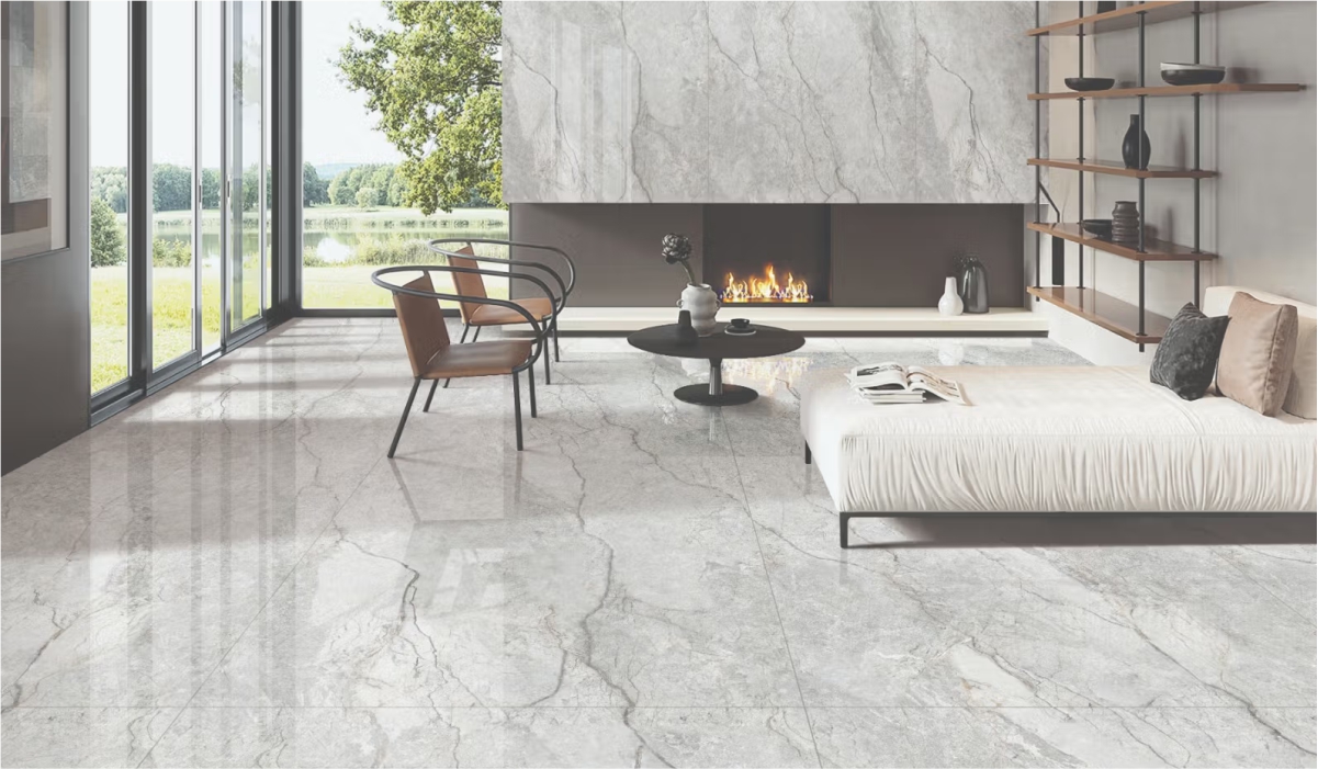 Marble tile with glossy marble look and seamless endless design, ideal for luxurious flooring and wall applications. 